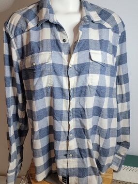 Lucky Brand Blue and White Plaid Button-Down Shirt